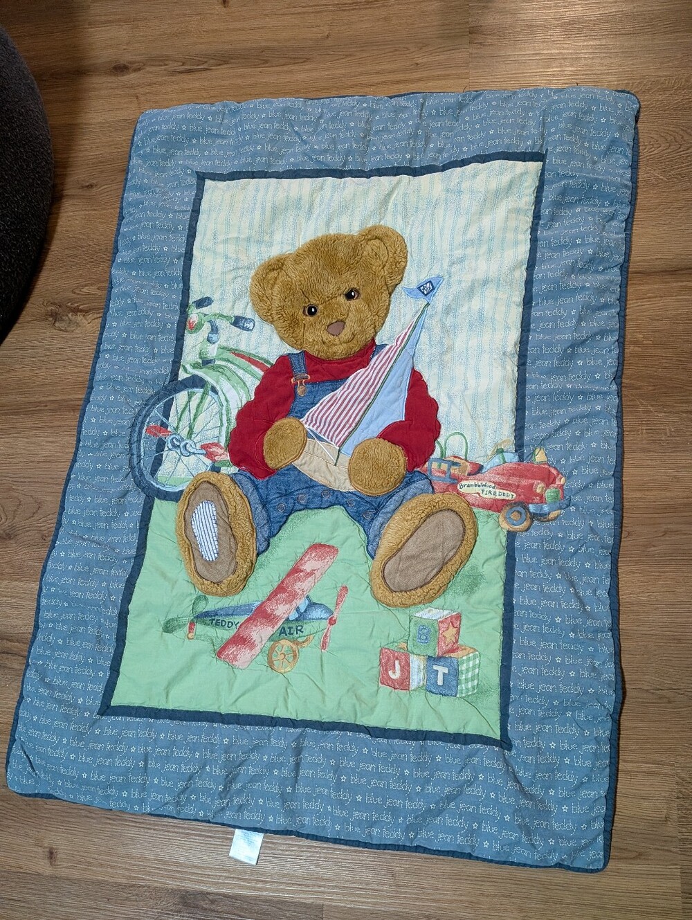 Vintage Blue Jean Teddy Bear Quilt Blanket